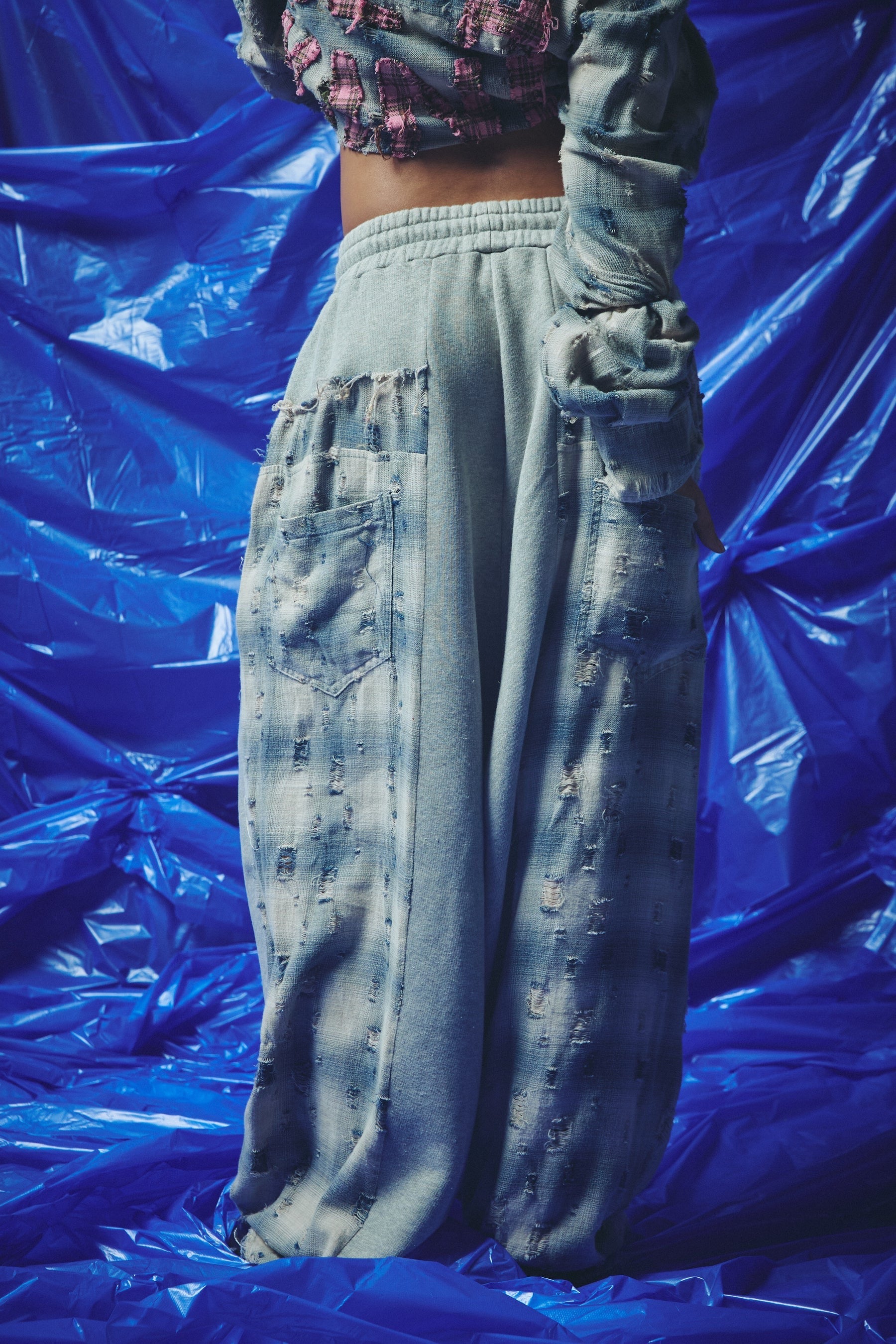 CHECK MATE WIDE LEG TRACKIES - Blue