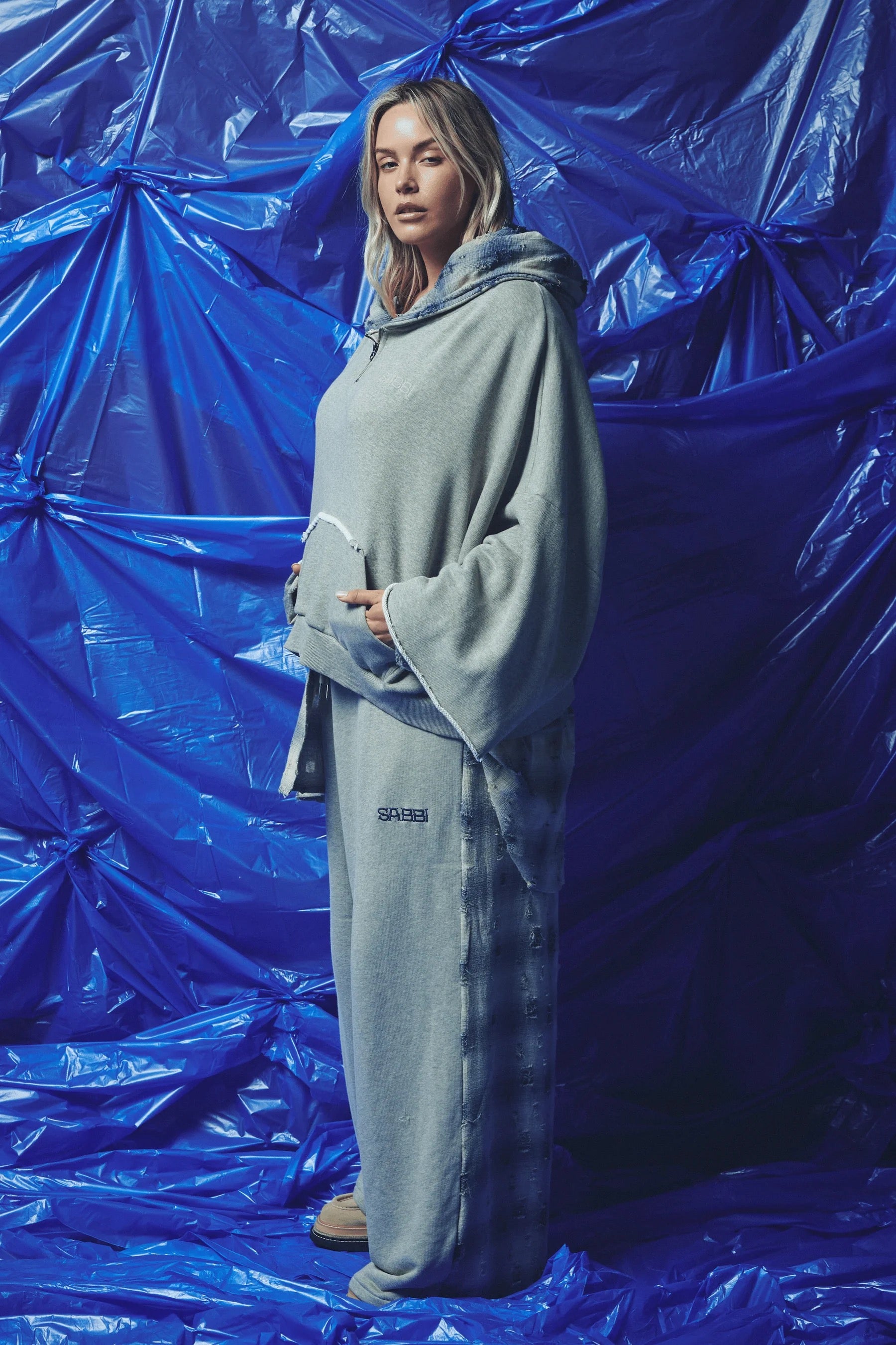 CHECK MATE WIDE LEG TRACKIES - Blue