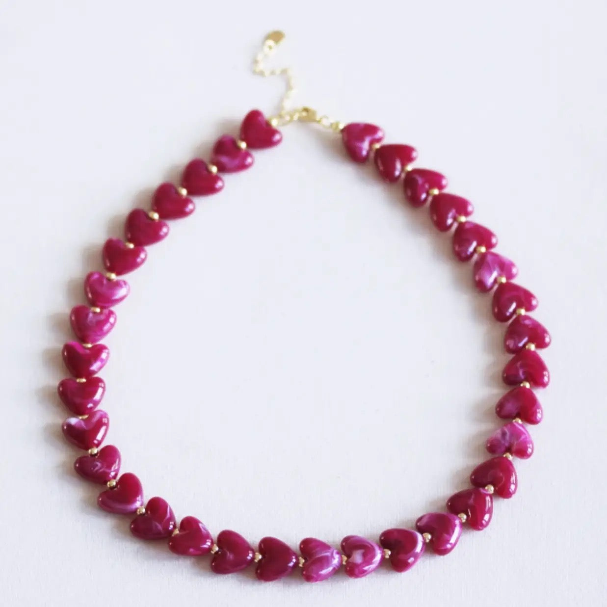 Resin Heart Bead Necklace - Magenta