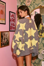 Oversized Star Cardigan - Grey/Butter Yellow