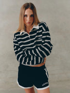 DYLAN RUGBY POLO - Black & White Stripe