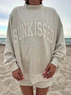 Mockneck Sunkissed Embroidered Sweatshirt - Oat Milk Grey