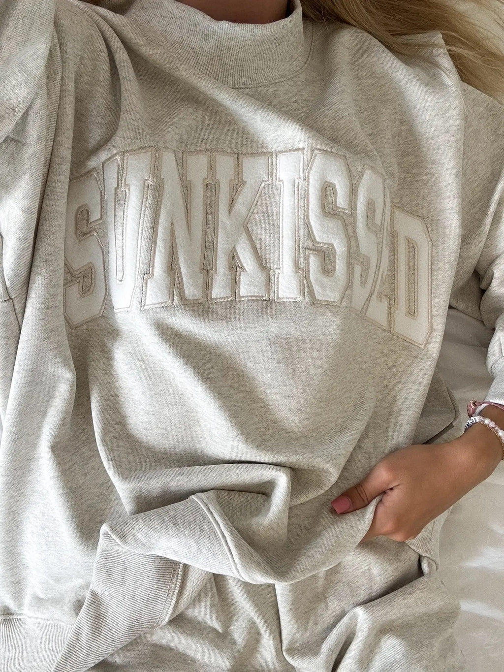 Mockneck Sunkissed Embroidered Sweatshirt - Oat Milk Grey