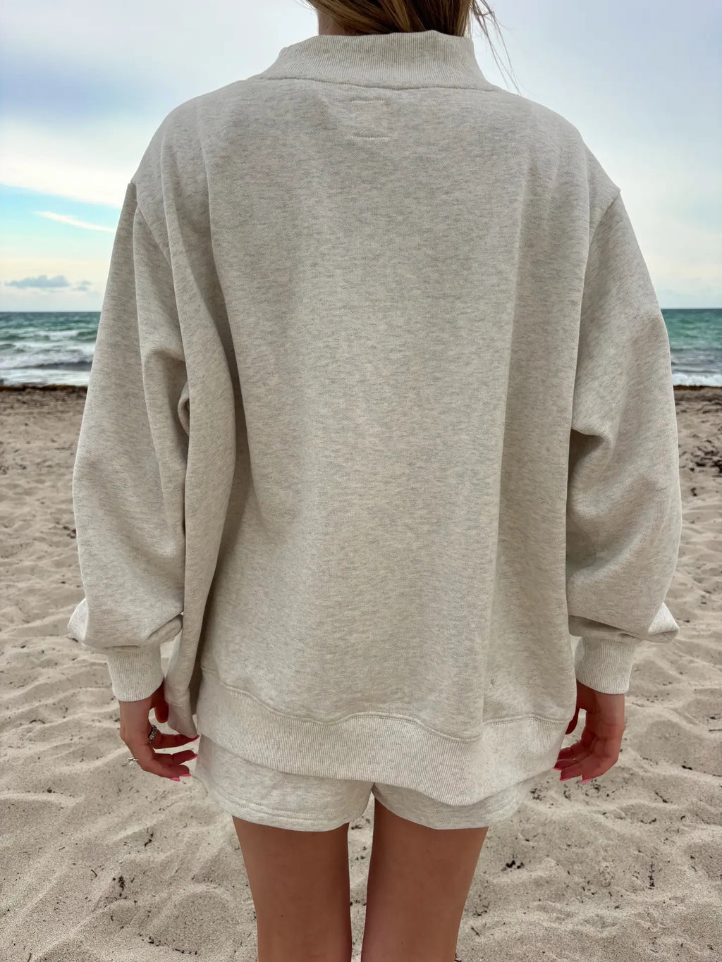 Mockneck Sunkissed Embroidered Sweatshirt - Oat Milk Grey