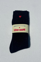 Embroidered Snow Socks - Black & Heart