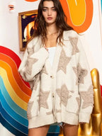 Oversized Star Cardigan - Cream Multi