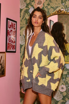 Oversized Star Cardigan - Grey/Butter Yellow