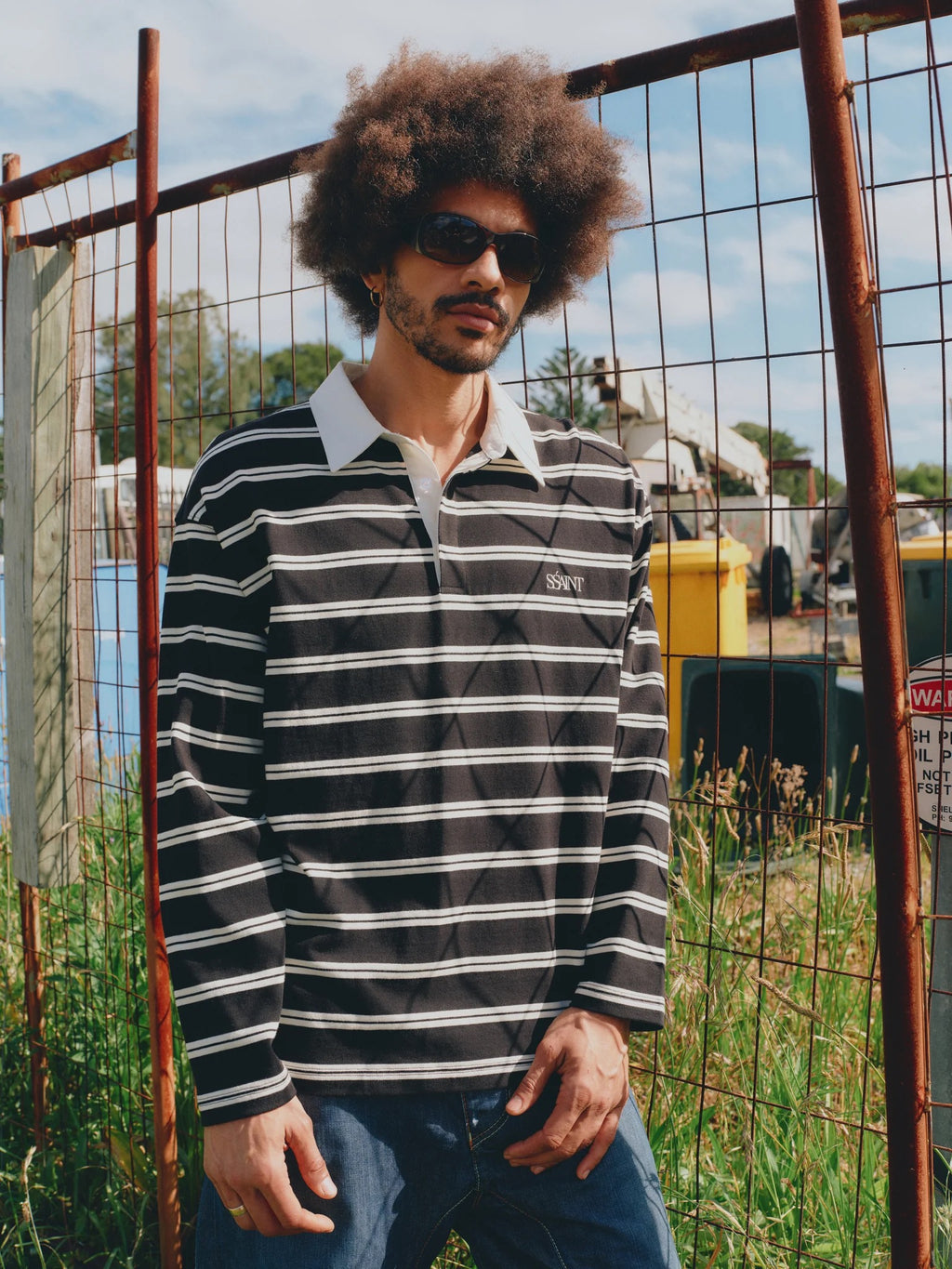 DYLAN RUGBY POLO - Black & White Stripe