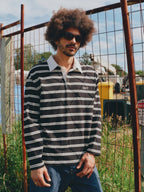 DYLAN RUGBY POLO - Black & White Stripe