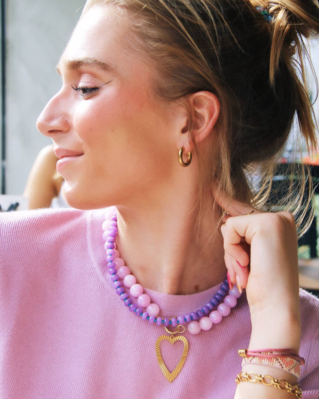Bead Necklace - Natural Stone XL -  Lilac