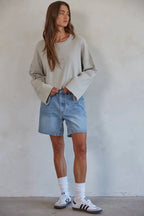 Denim Straight Leg Bermuda Shorts