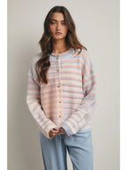 Rainbow Button Up Knit Cardigan - Bubblegum/Mint