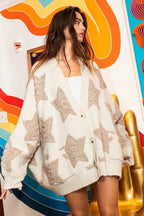 Oversized Star Cardigan - Cream Multi
