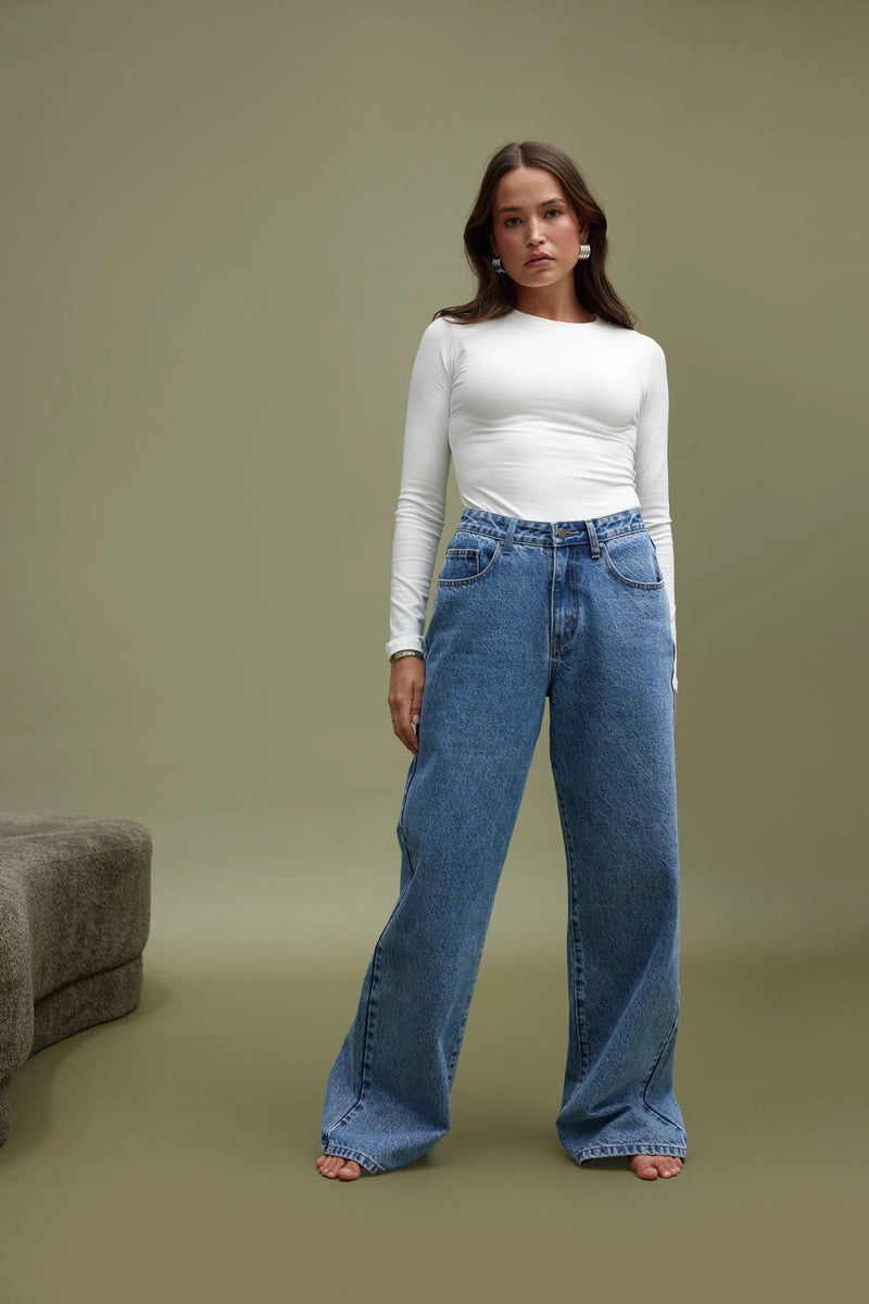 Willow Denim Wide Leg Jean Mid Blue