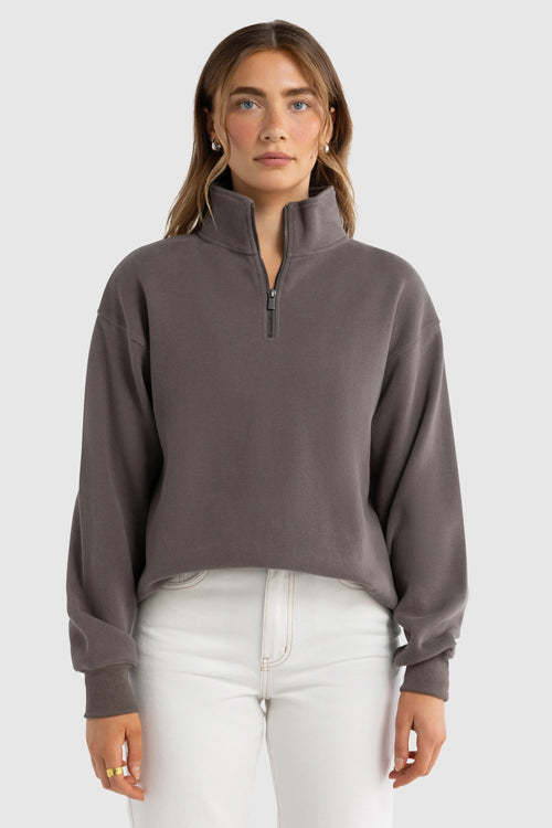 Ava Ribbed Quarter Zip - Espresso