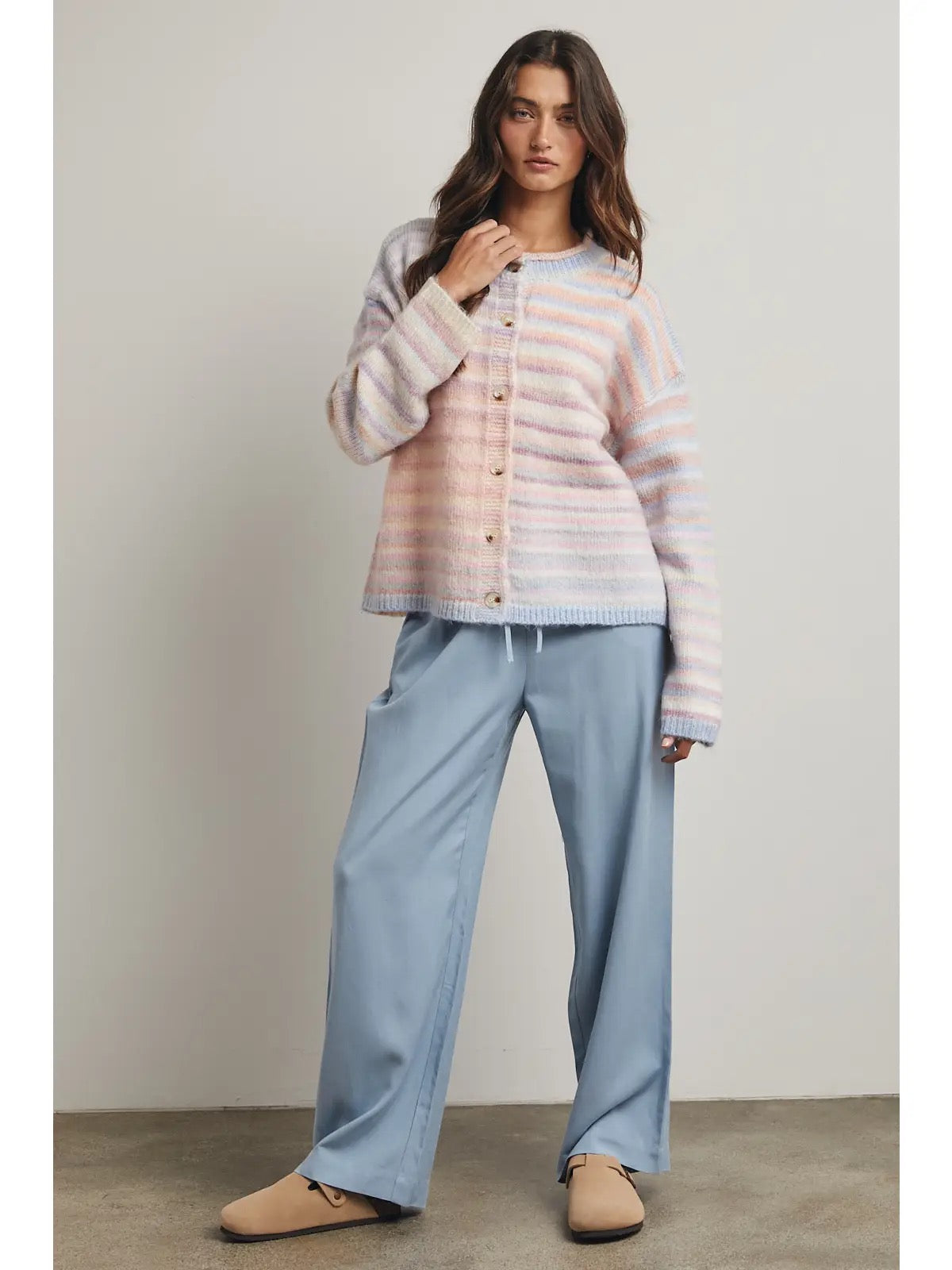 Rainbow Button Up Knit Cardigan - Bubblegum/Mint