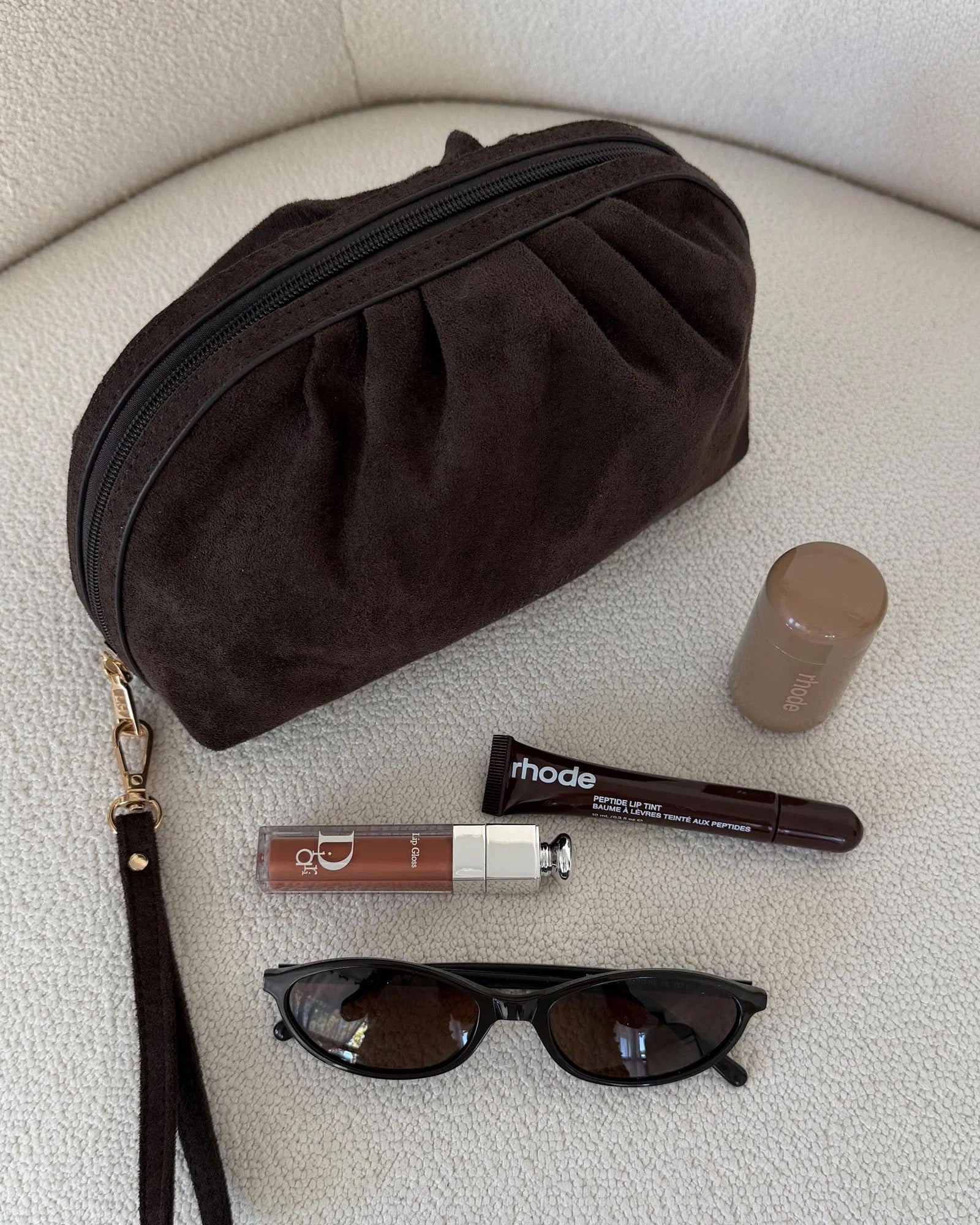 Sarski Suedette Makeup Bag - Chocolate