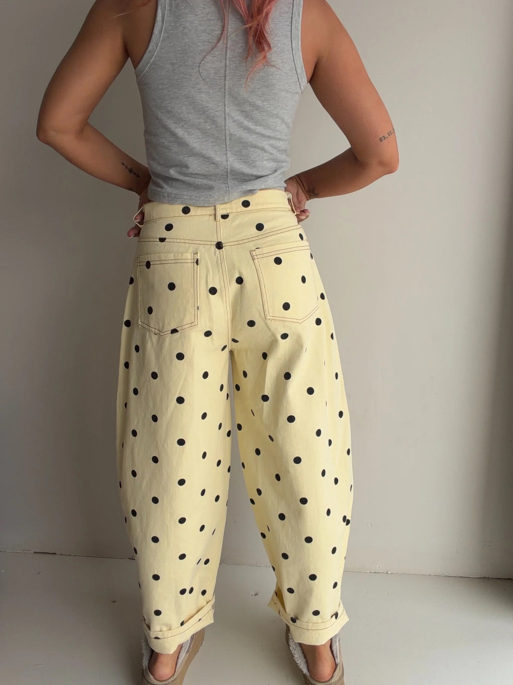 The Dottie Denim Wide Leg Pant - Yellow/Black