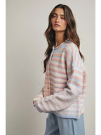 Rainbow Button Up Knit Cardigan - Bubblegum/Mint