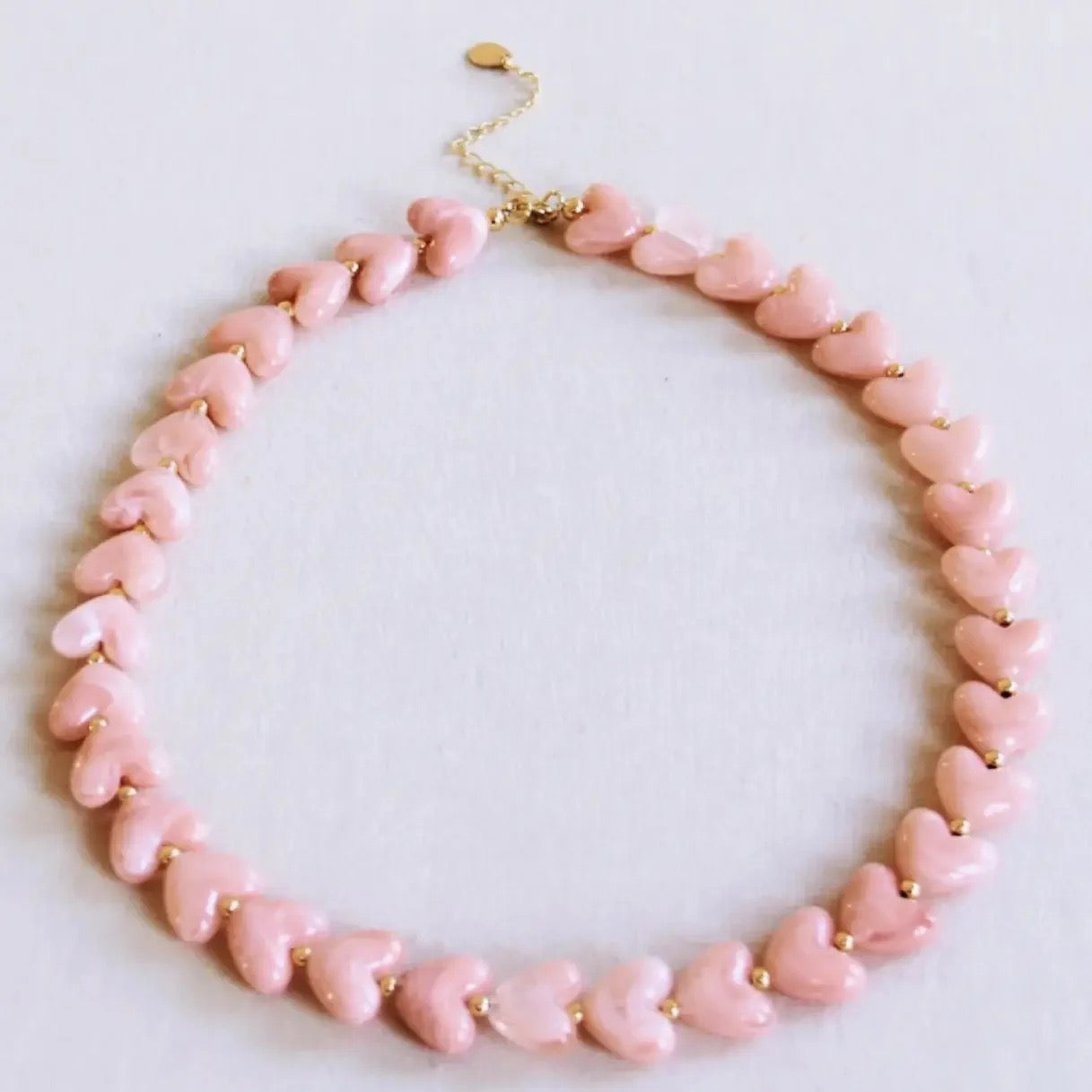 Resin Heart Bead Necklace - Light Pink