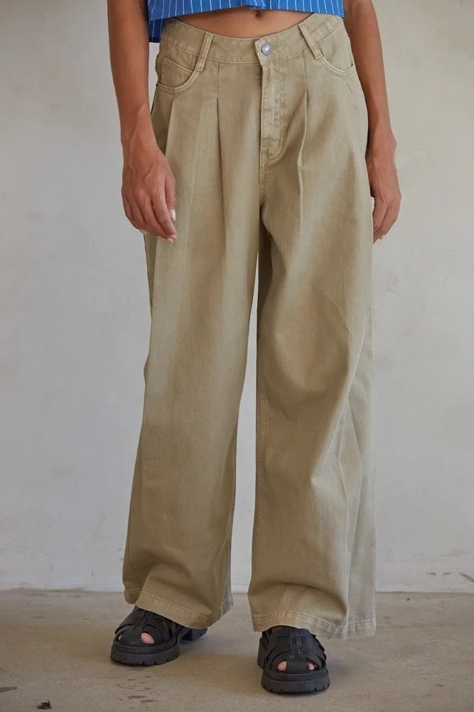 Denim Cotton High Waisted Wide Leg