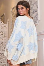 Oversized Star Cardigan - Off White/Baby Blue