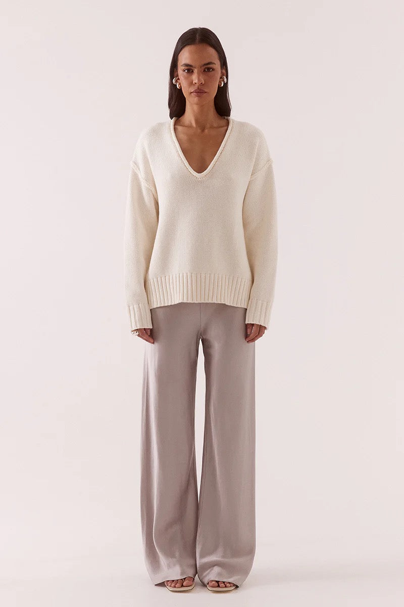 Lane Plunge Sweater - Cream