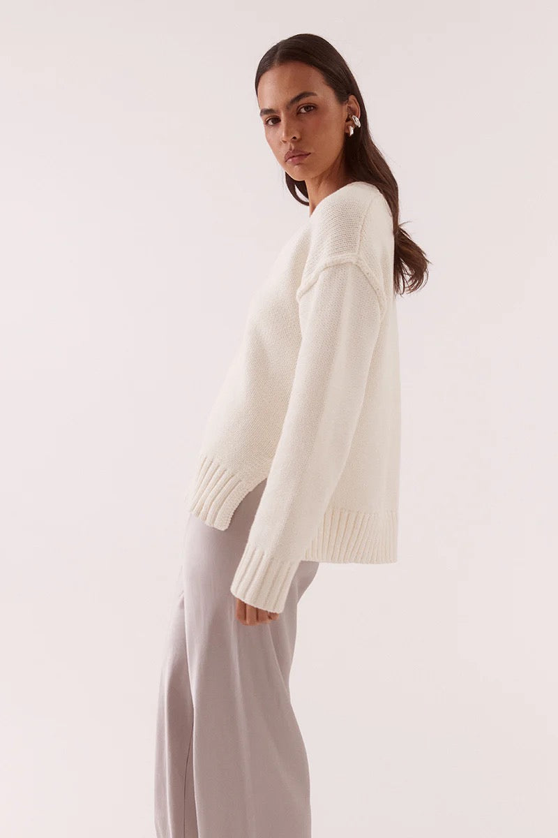 Lane Plunge Sweater - Cream