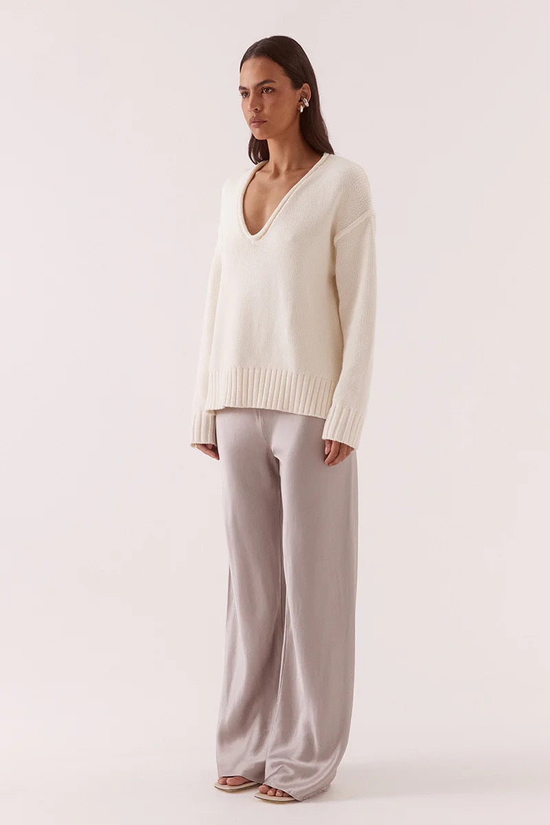 Lane Plunge Sweater - Cream