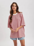 Oversized Striped Knit Top - Red/White