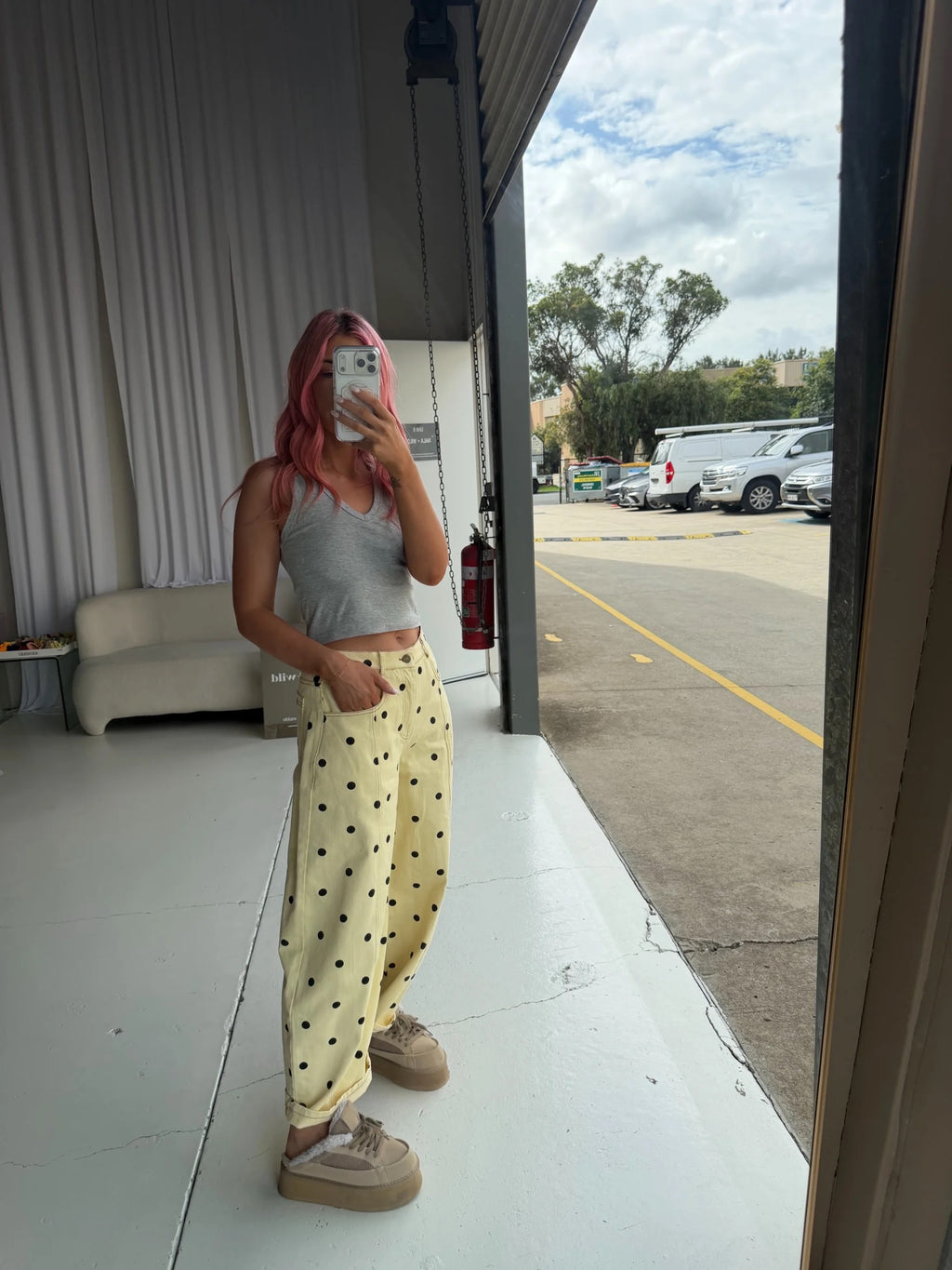The Dottie Denim Wide Leg Pant - Yellow/Black