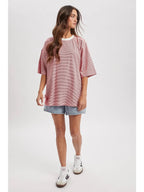 Oversized Striped Knit Top - Red/White