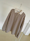 Classic Retro Stripe Collar Long Sleeve Tee - Beige