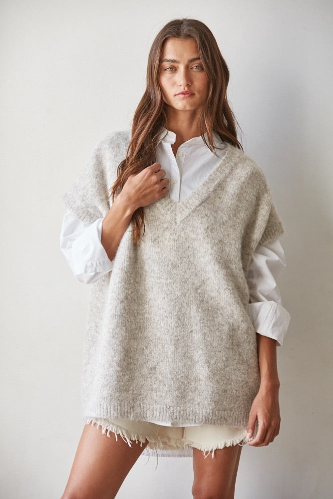 Knit Oversized Vest Sweater - Oatmeal