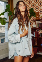Star Print Washed Denim Shirt Jacket