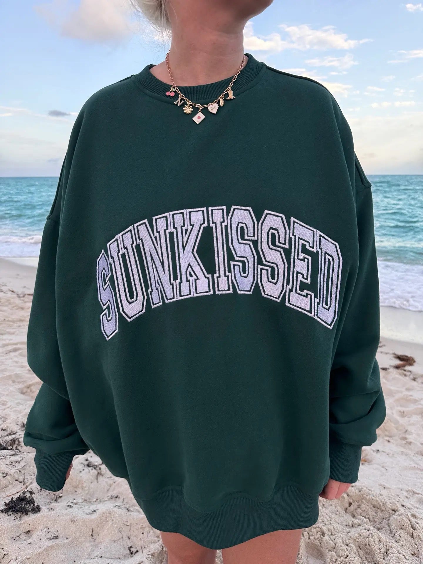 Sunkissed Varsity Embroider Sweatshirt - Winter Green