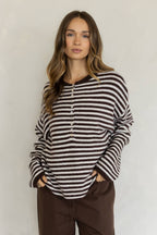 Striped Piper Henley - Brown/Cream