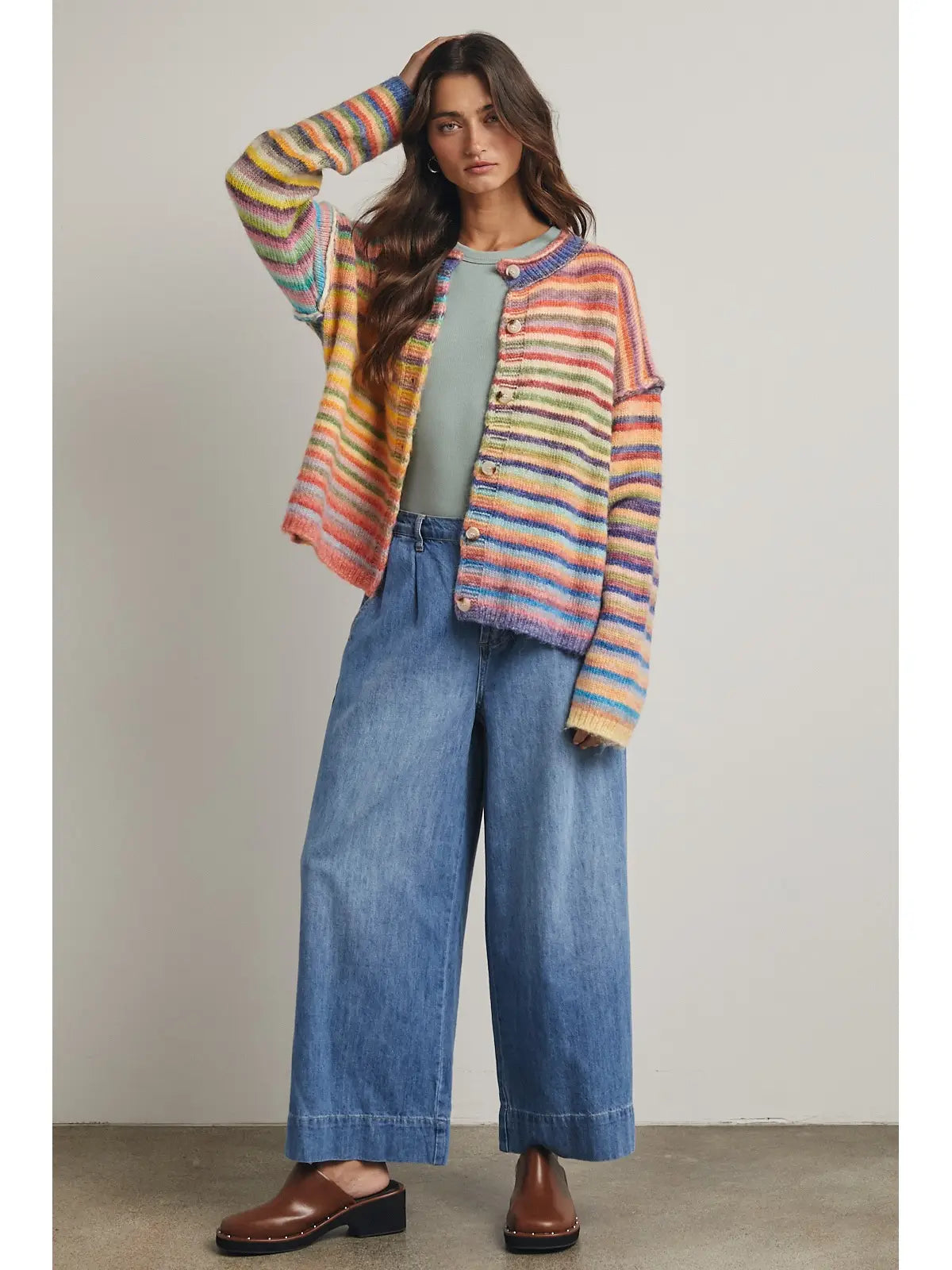 Rainbow Button Up Knit Cardigan
