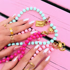 Beaded necklace with Miyuki beads - mint/cerise