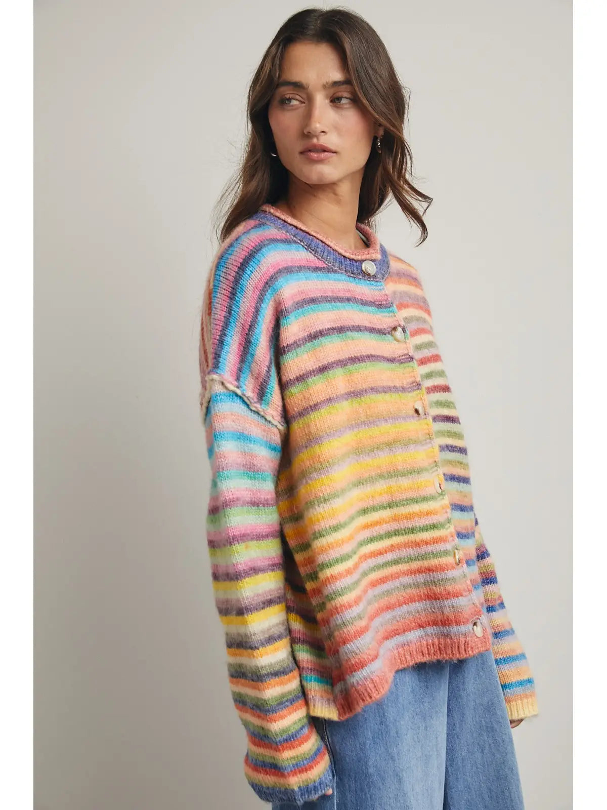 Rainbow Button Up Knit Cardigan