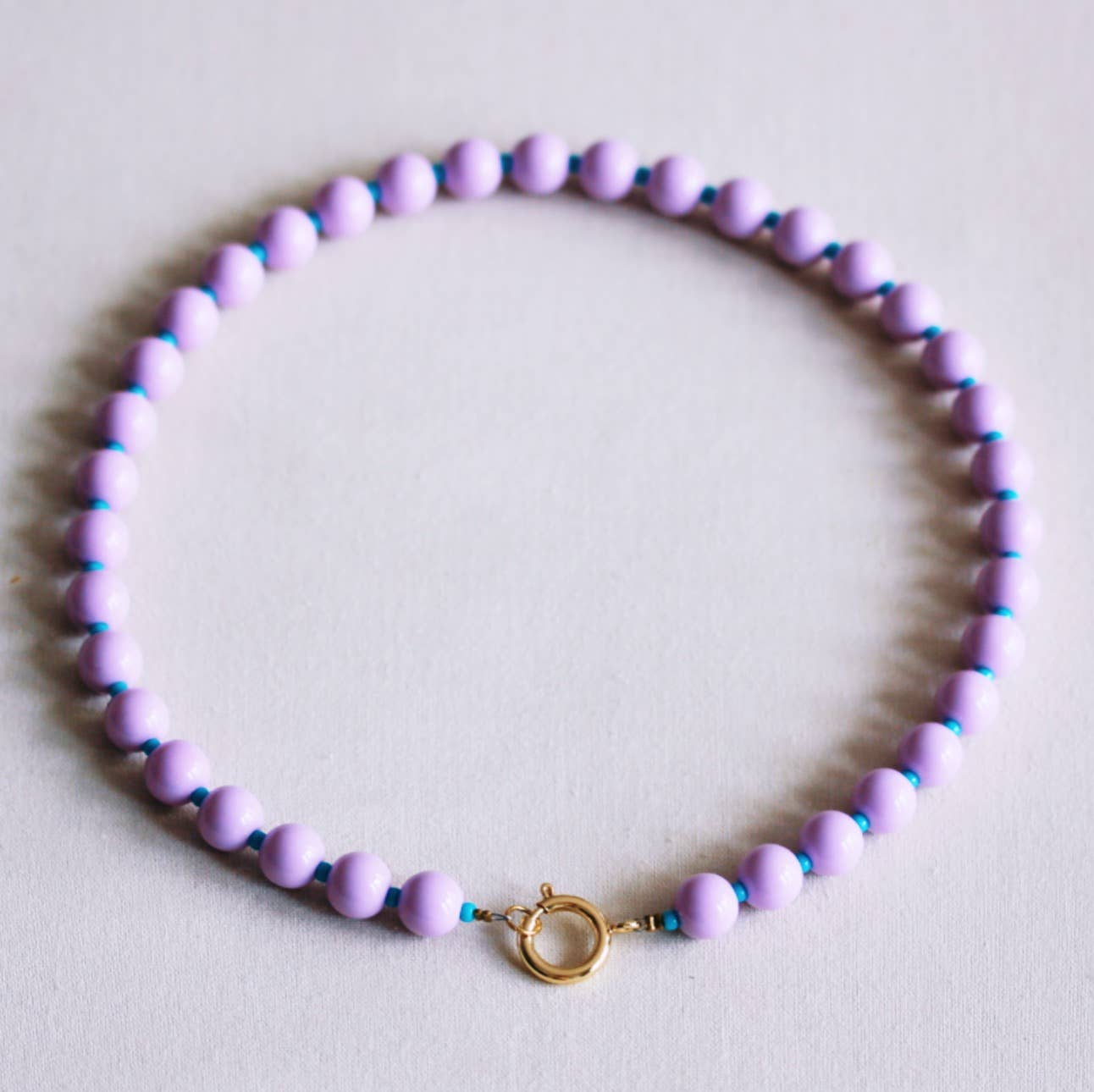 Beaded necklace with Miyuki beads - lilac/aqua