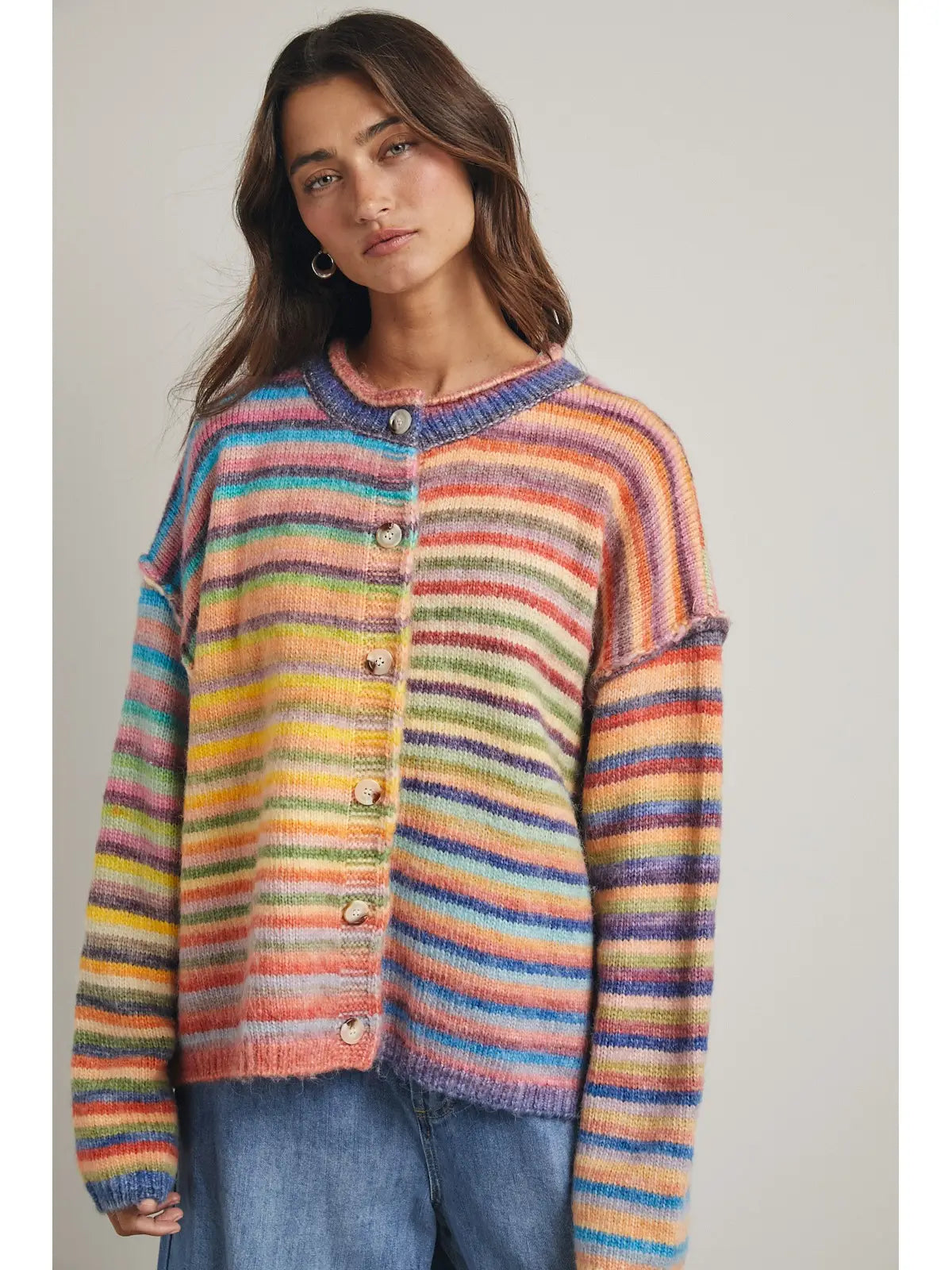 Rainbow Button Up Knit Cardigan