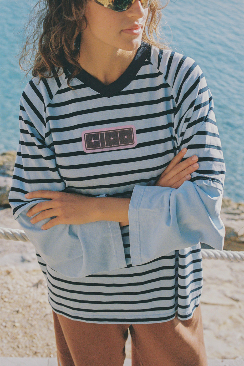 Double Trouble LS Tee - Blue Stripe