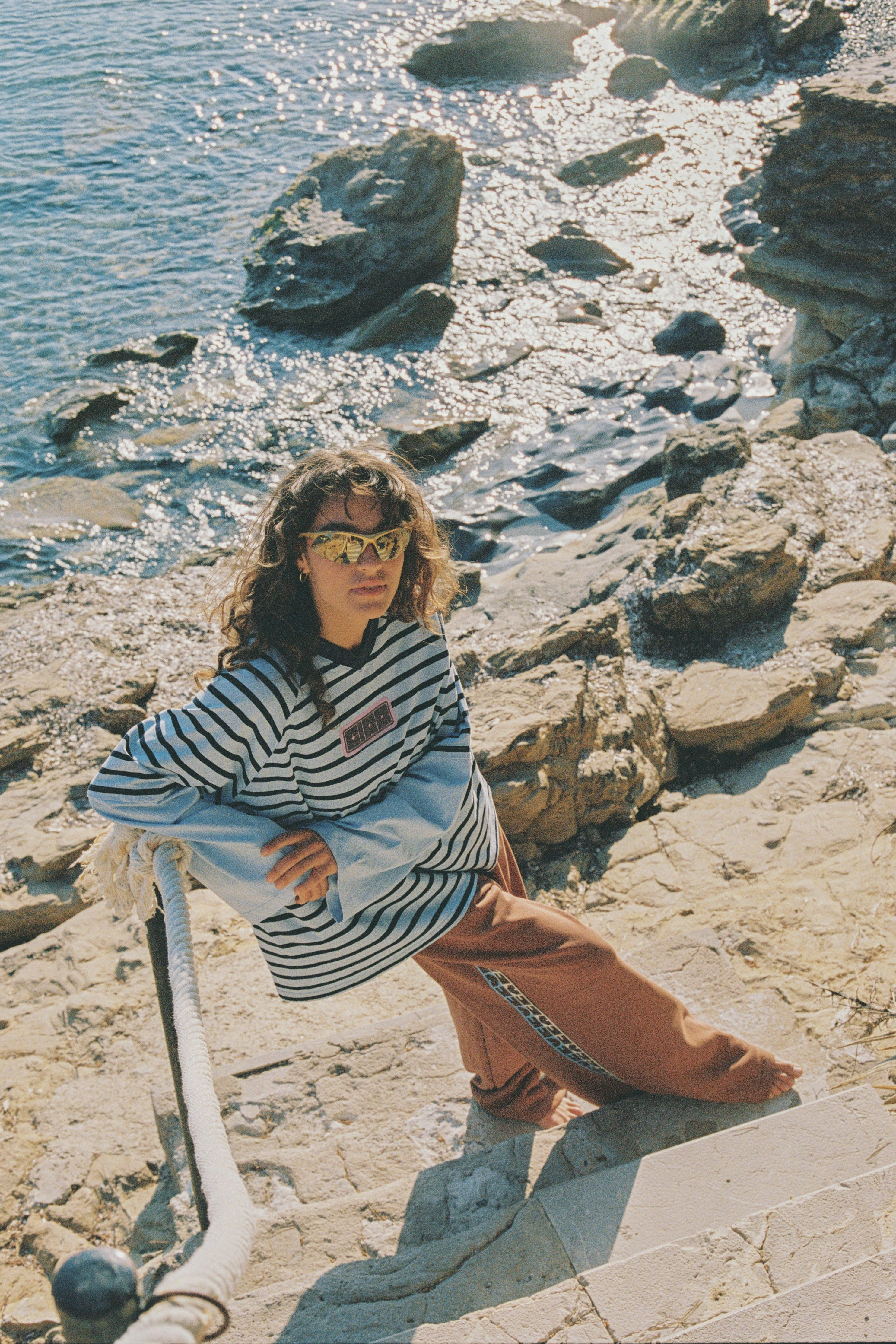 Double Trouble LS Tee - Blue Stripe