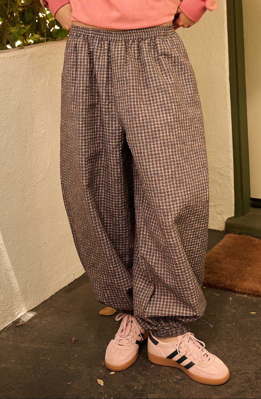 Gingham Balloon Pants - Pink/Teal