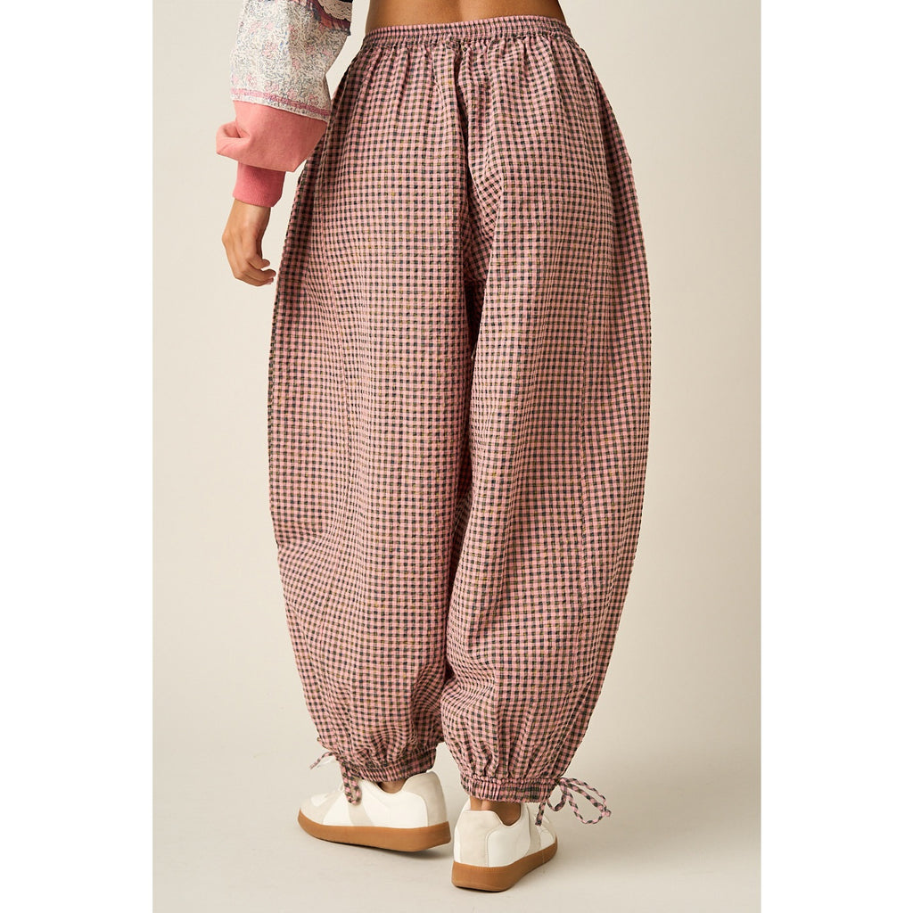 Gingham Balloon Pants - Pink/Teal